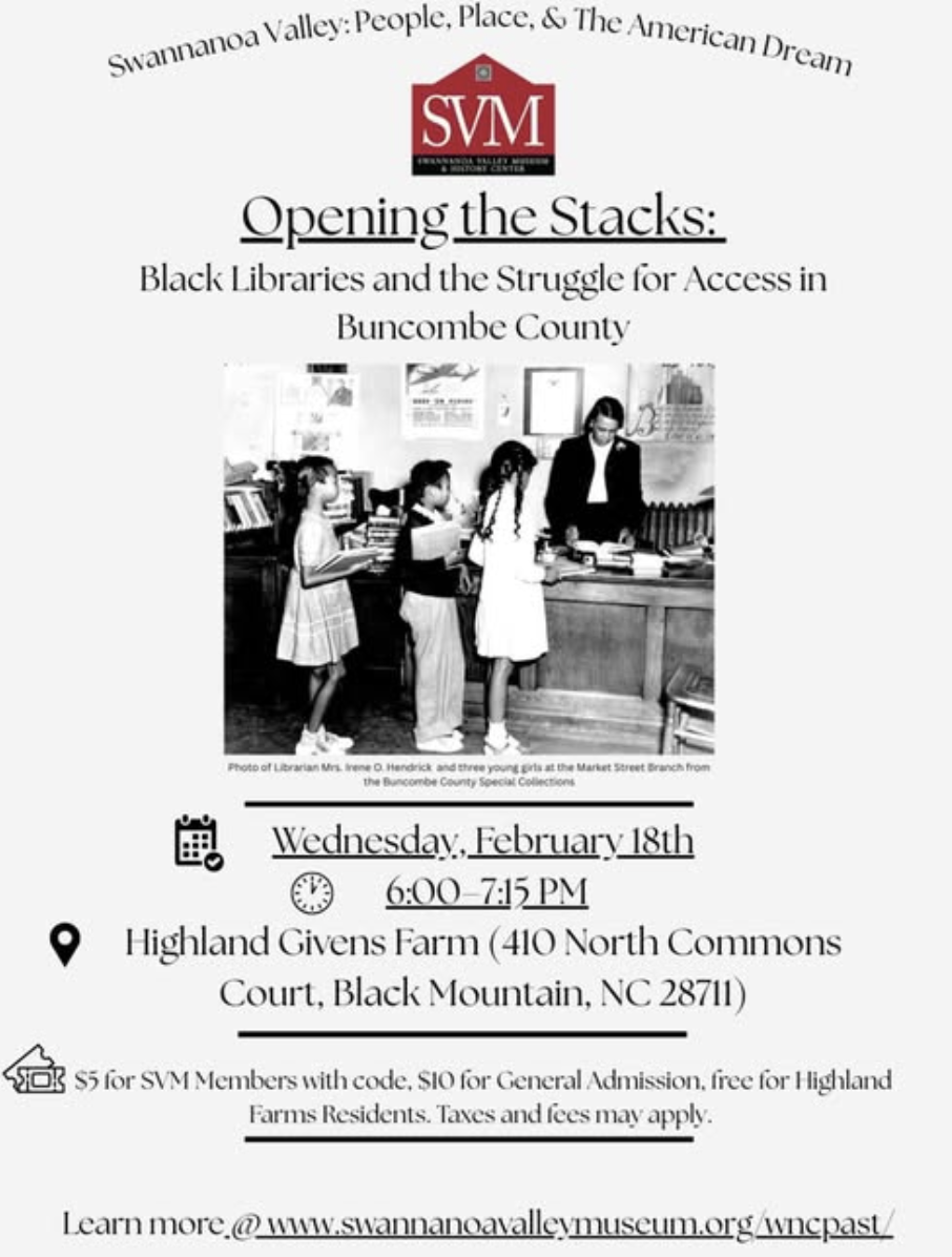 02/18/2026 Opening the Stacks: Black Libraries and the Struggle for Access in Buncombe County (Lecture)